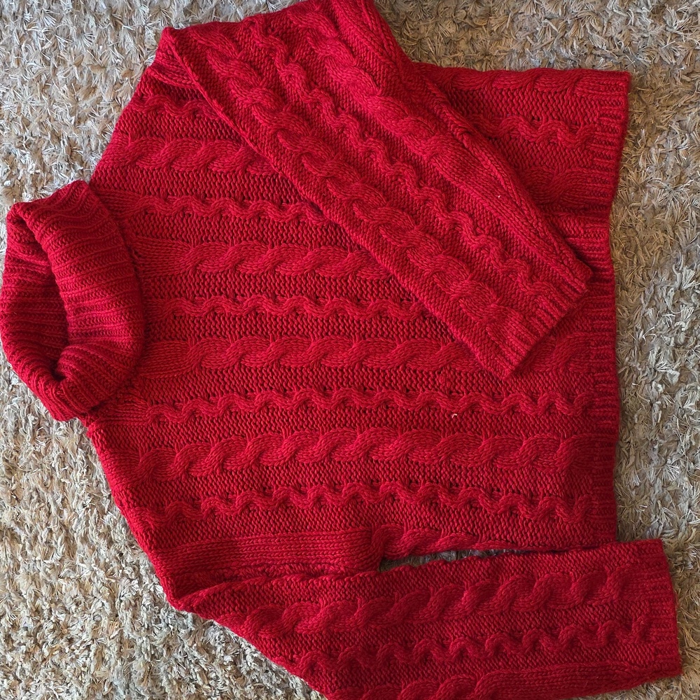 Cozy Red Cable Knit Turtleneck Sweater